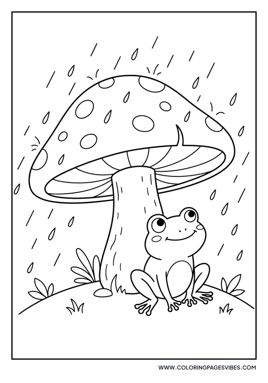 Frog Under Mushroom Umbrella