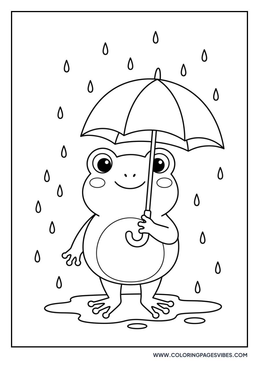 Frog with Umbrella in Rain