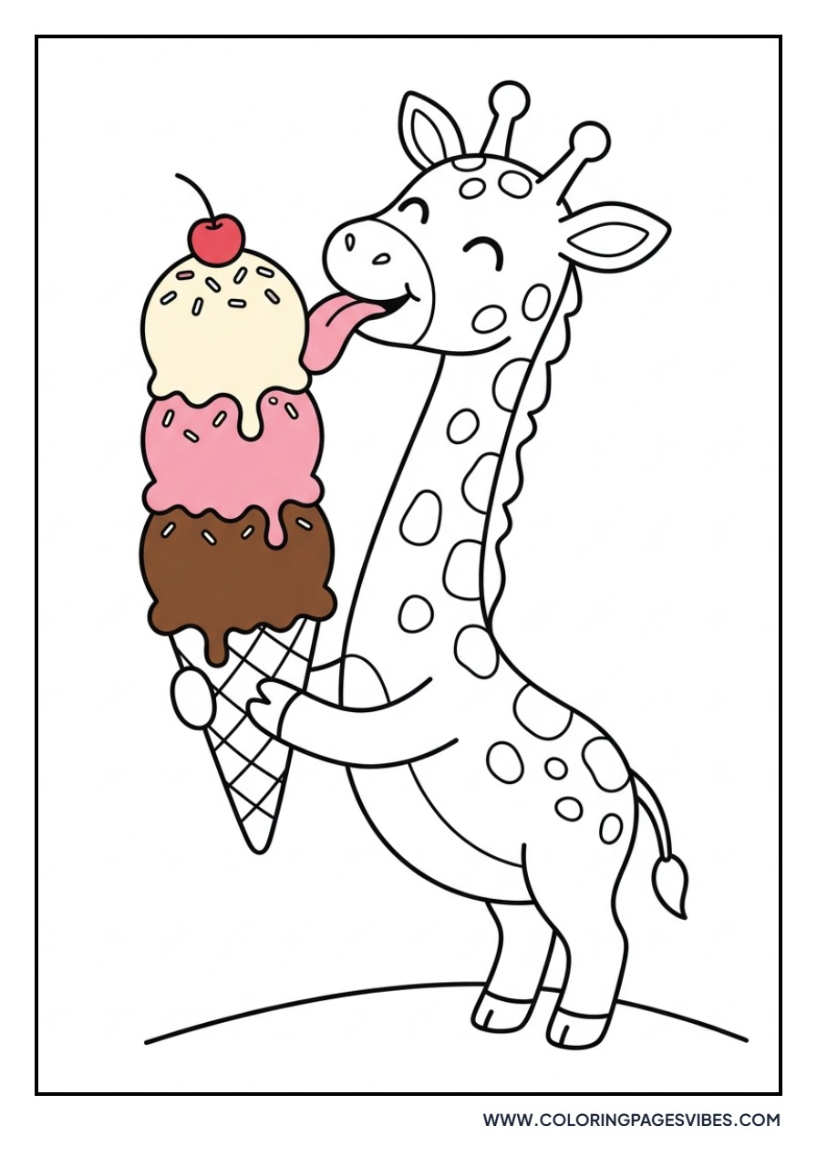 Giraffe Eating an Ice Cream