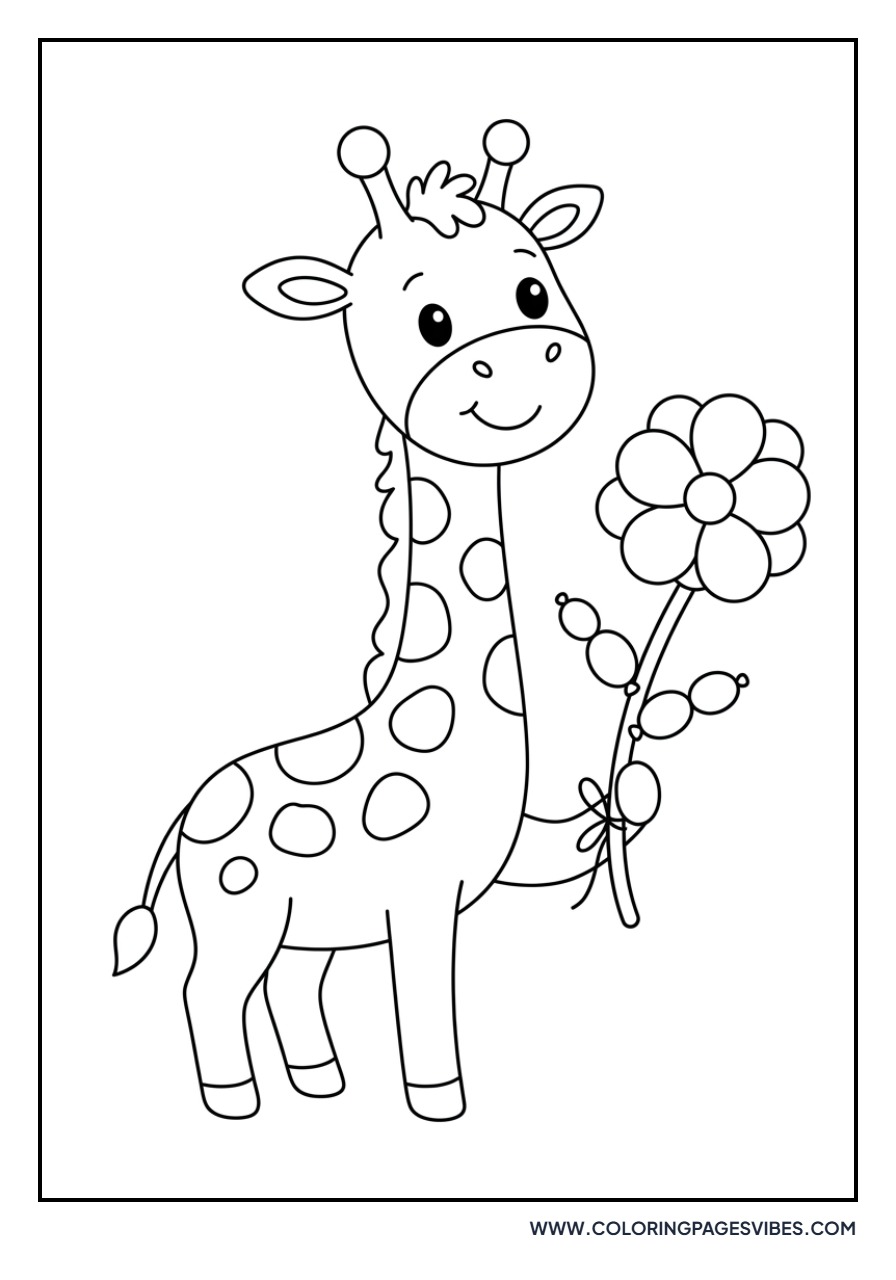 Giraffe Holding a Balloon Flower