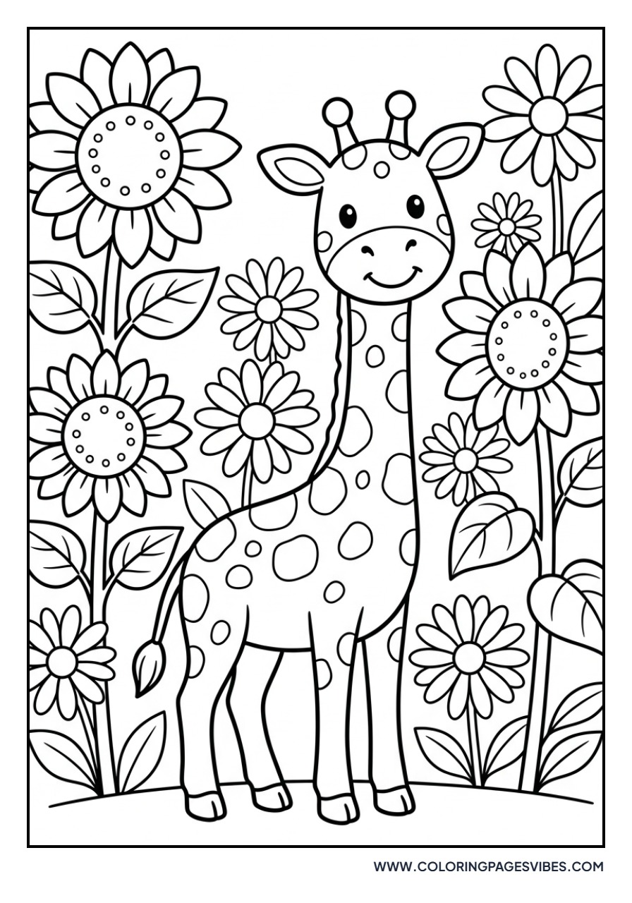 Giraffe in a Flower Garden