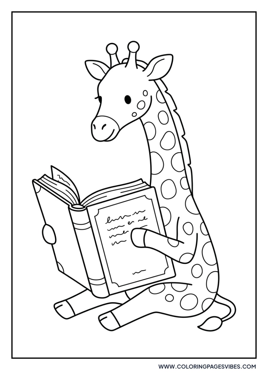 Giraffe Reading a Book