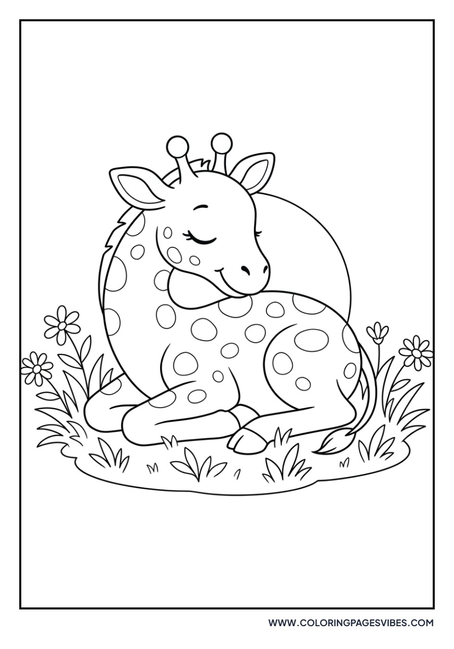 Giraffe Sleeping on Grass