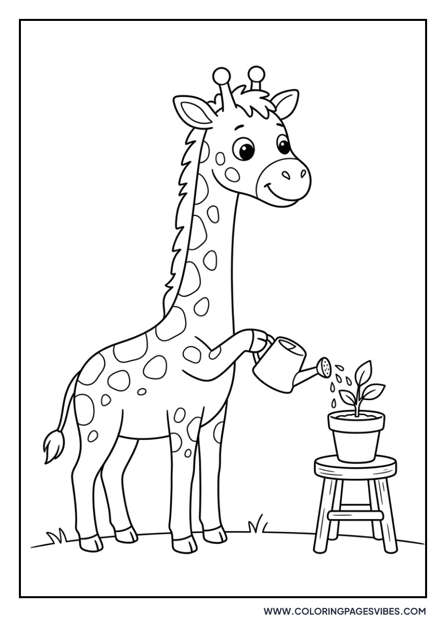 Giraffe with a Potted Plant