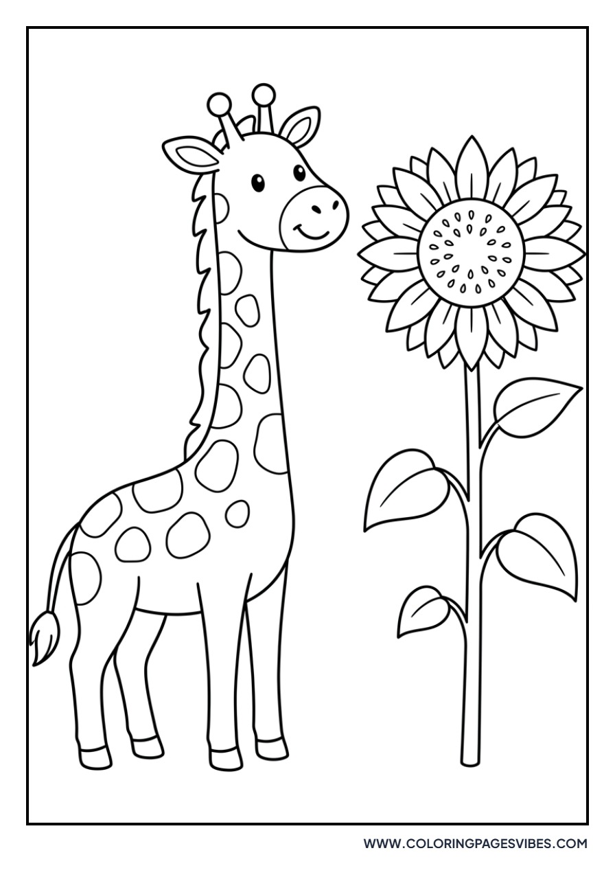 Giraffe with a Sunflower