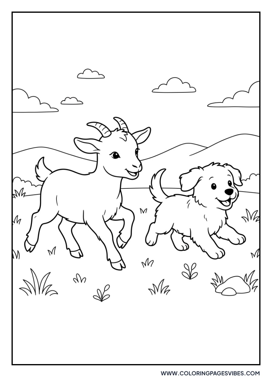 Goat and Puppy Playing