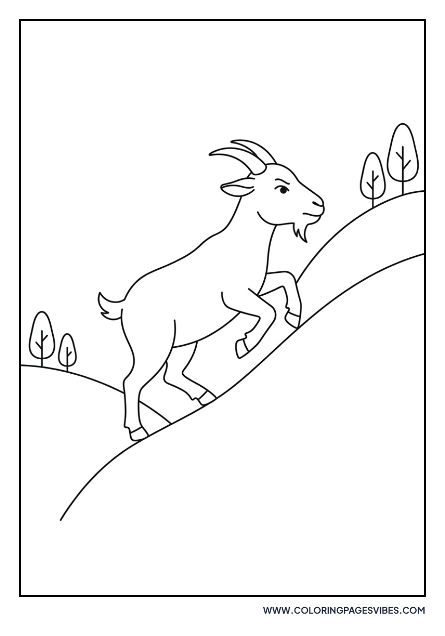 Goat Climbing a Steep Hill