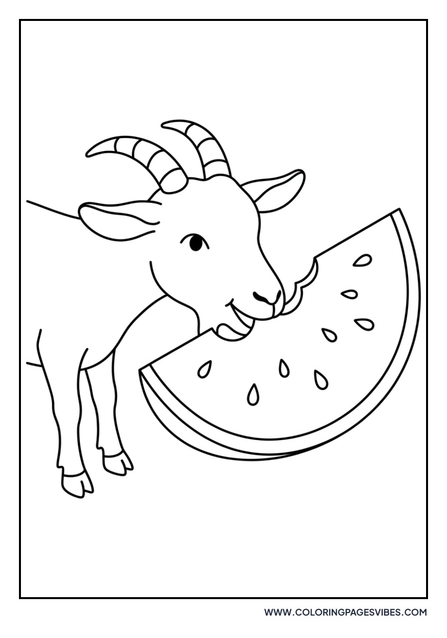 Goat Eating a Watermelon Slice