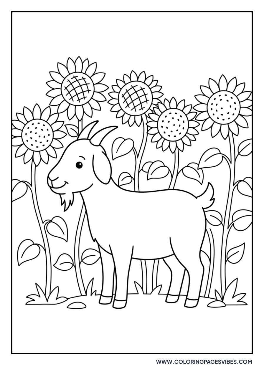 Goat in a Field of Sunflowers