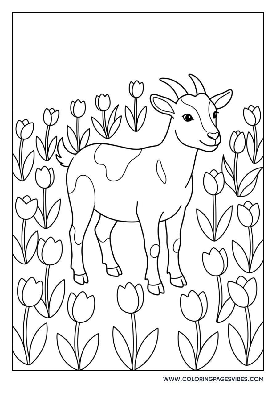 Goat in a Field of Tulips