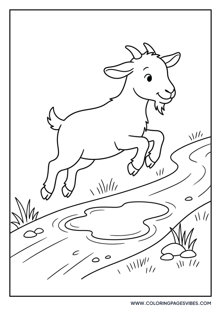 Goat Jumping Over a Puddle