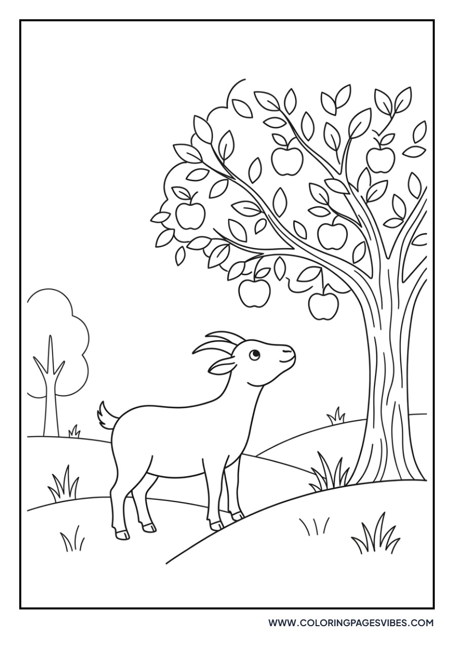 Goat Near an Apple Tree