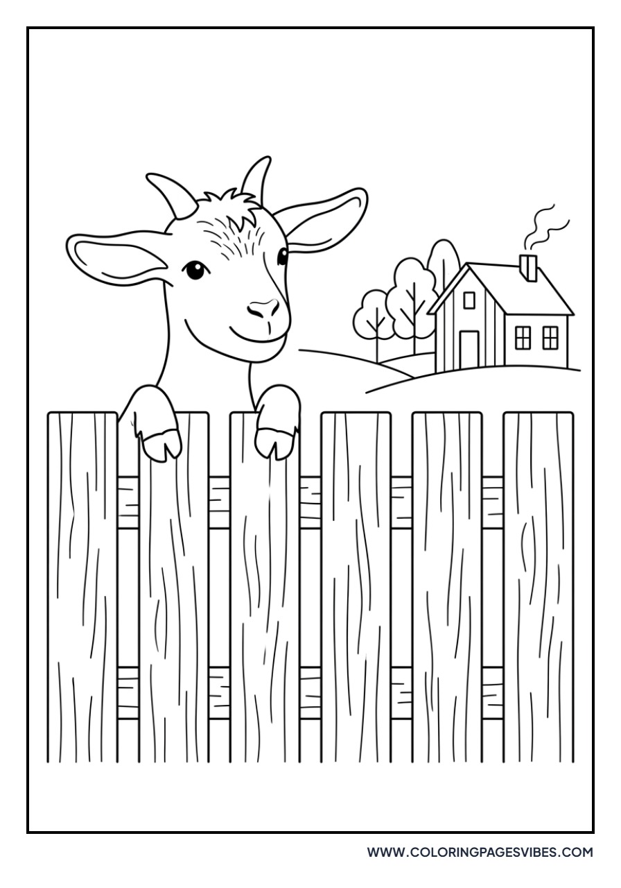 Goat Peeking over a Farm Fence