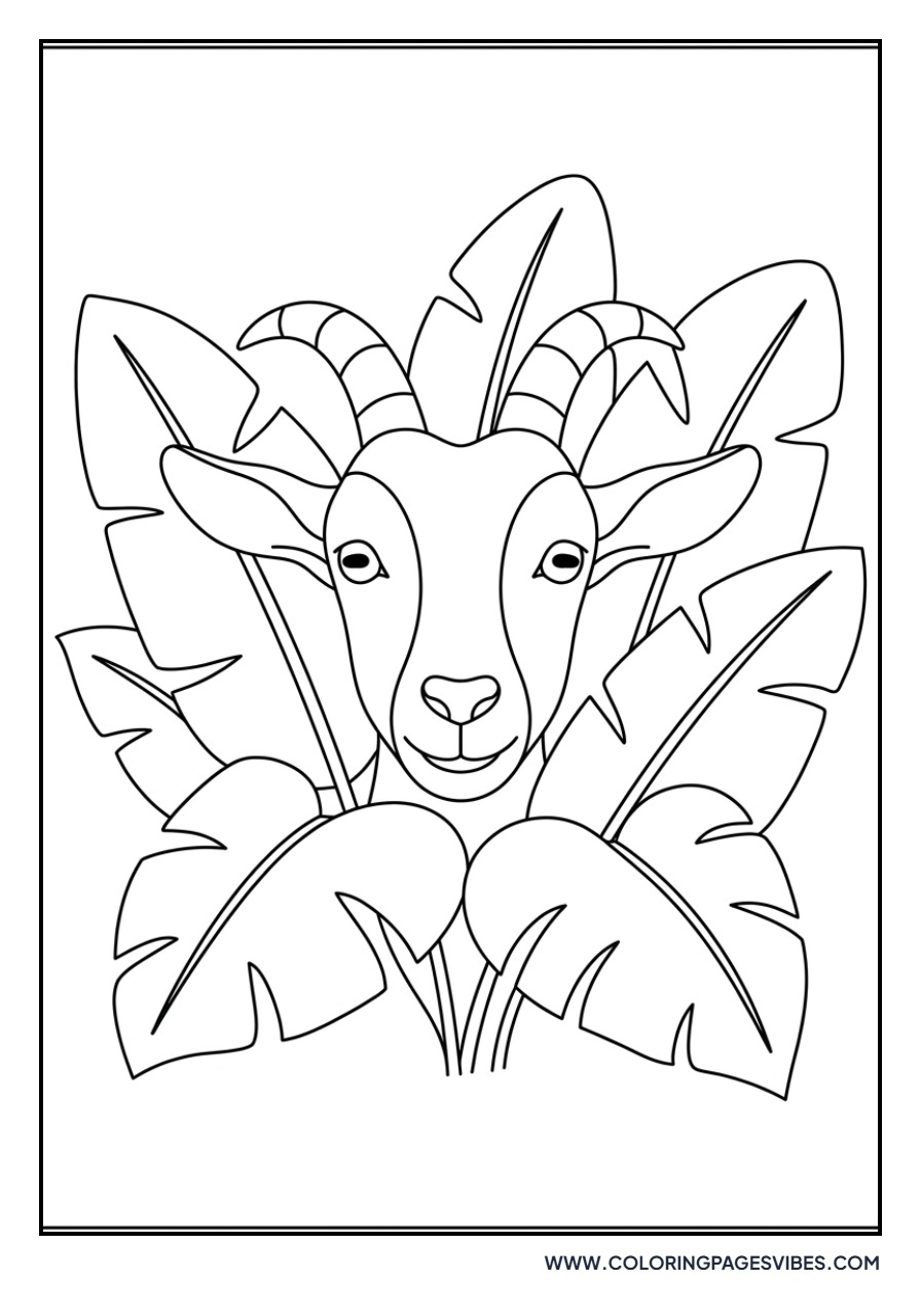 Goat Peeking Through Leaves