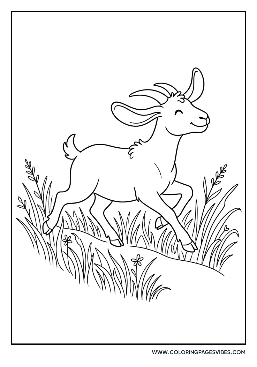 Goat Running Through Tall Grass