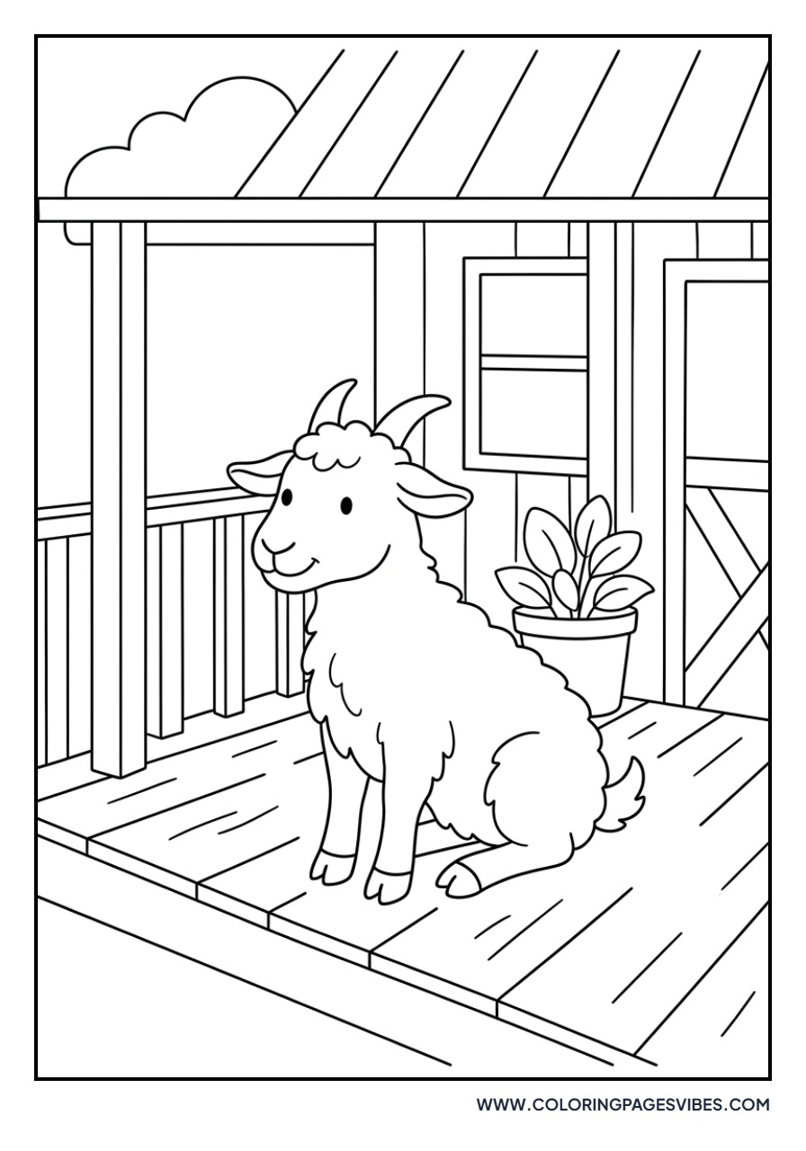 Goat Sitting on a Porch