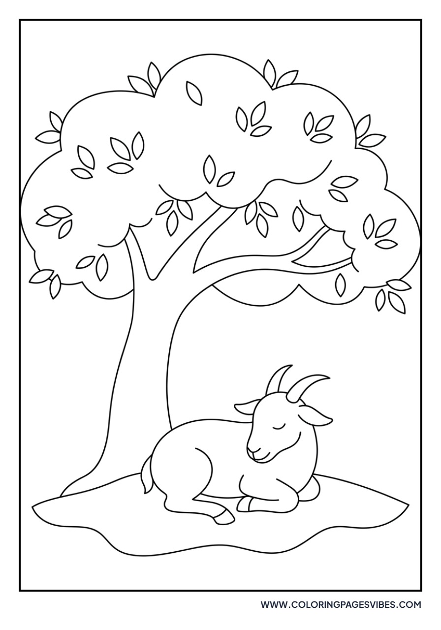 Goat Sleeping under a Tree