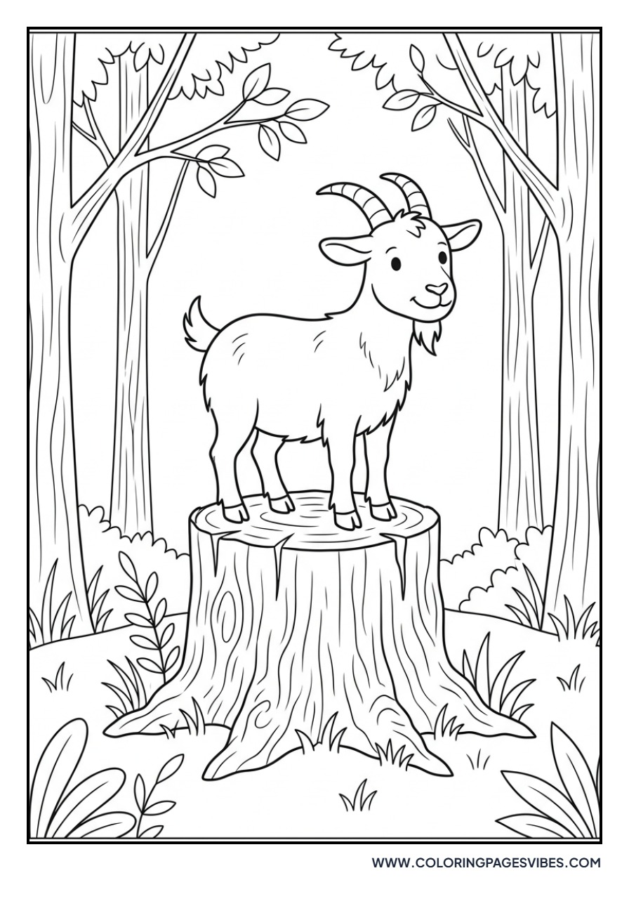 Goat Standing on a Tree Stump