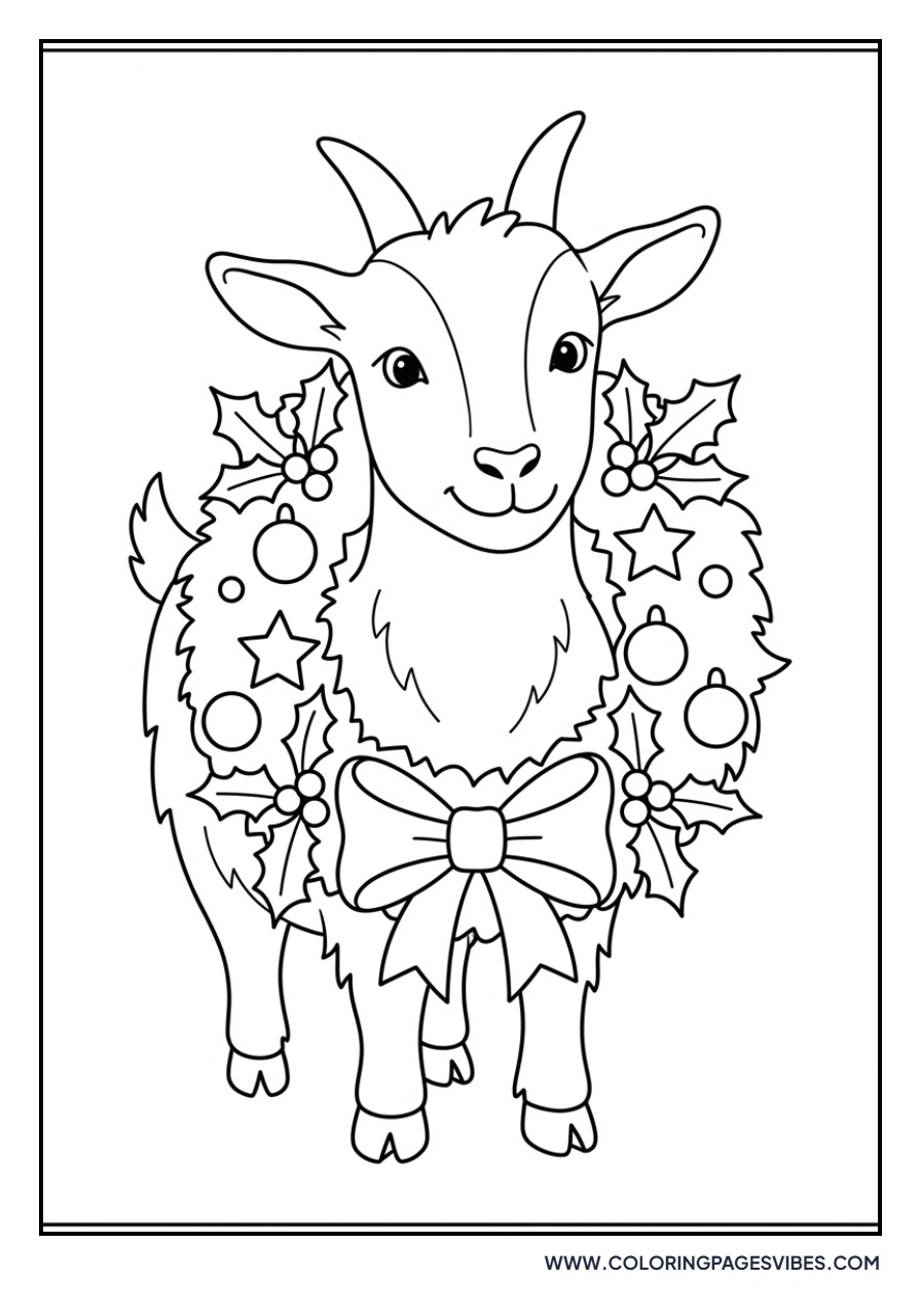 Goat with a Christmas Wreath