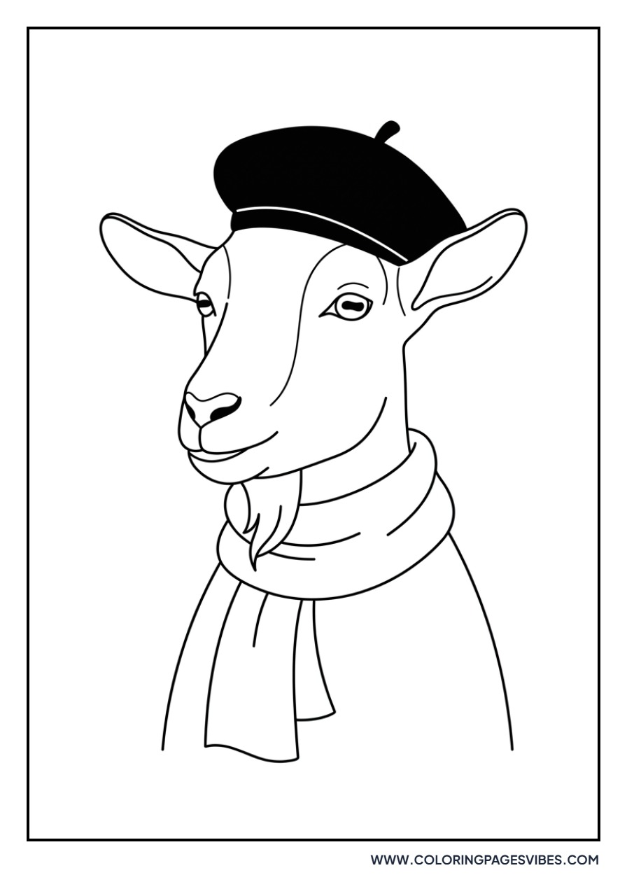 Goat with a Scarf and Beret