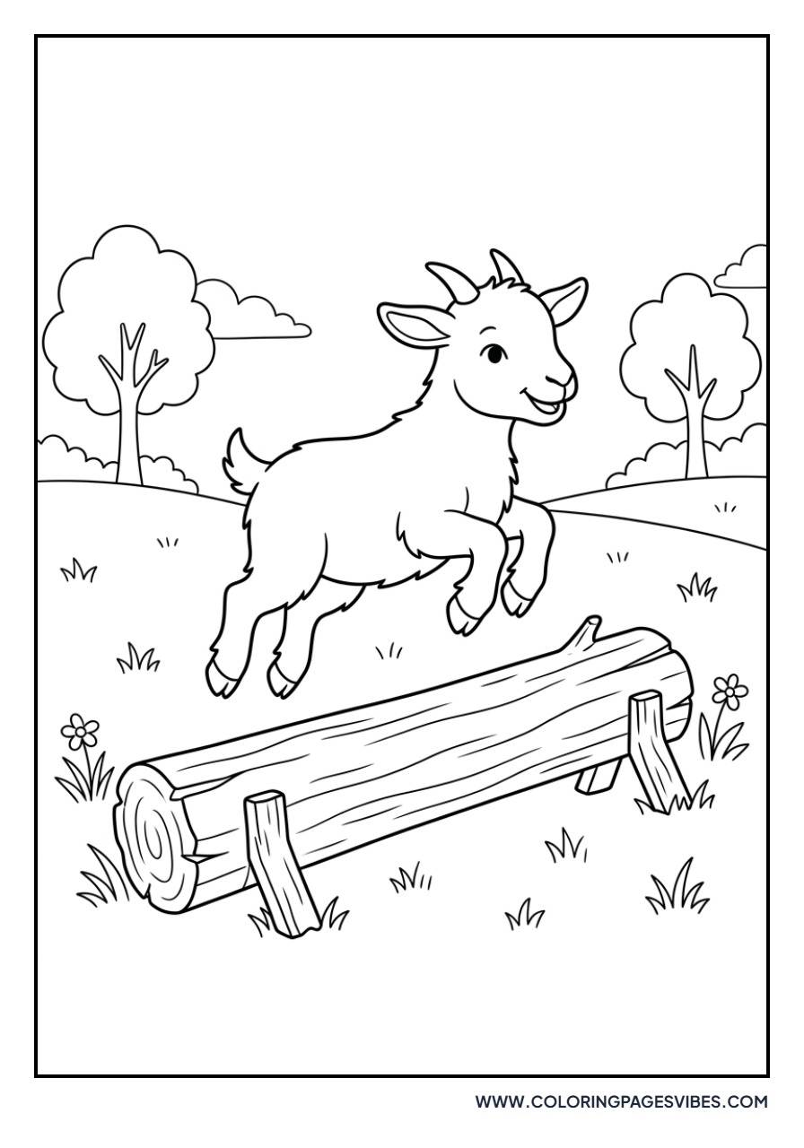 Happy Goat Jumping over a Log