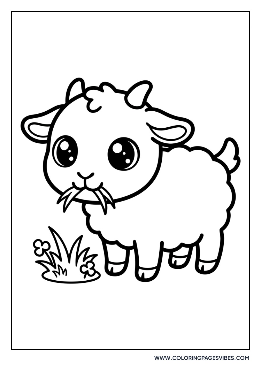 Kawaii Goat Eating Grass