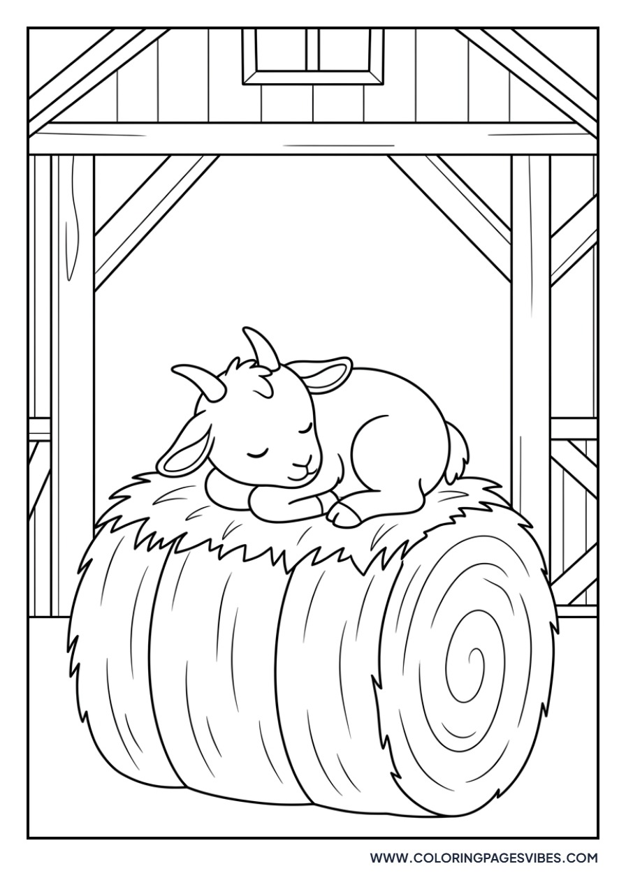 Sleepy Goat on a Hay Bale