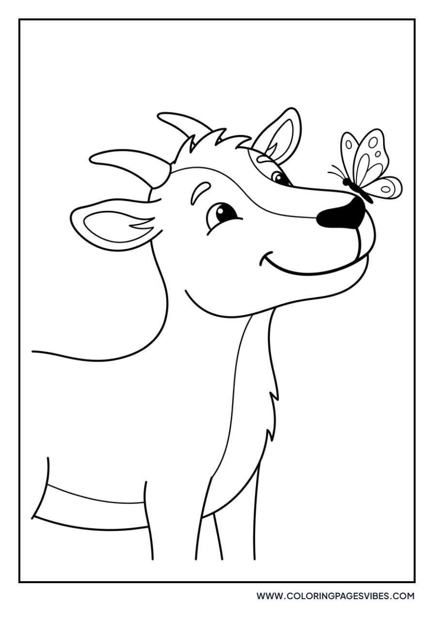 Smiling Goat with a Butterfly