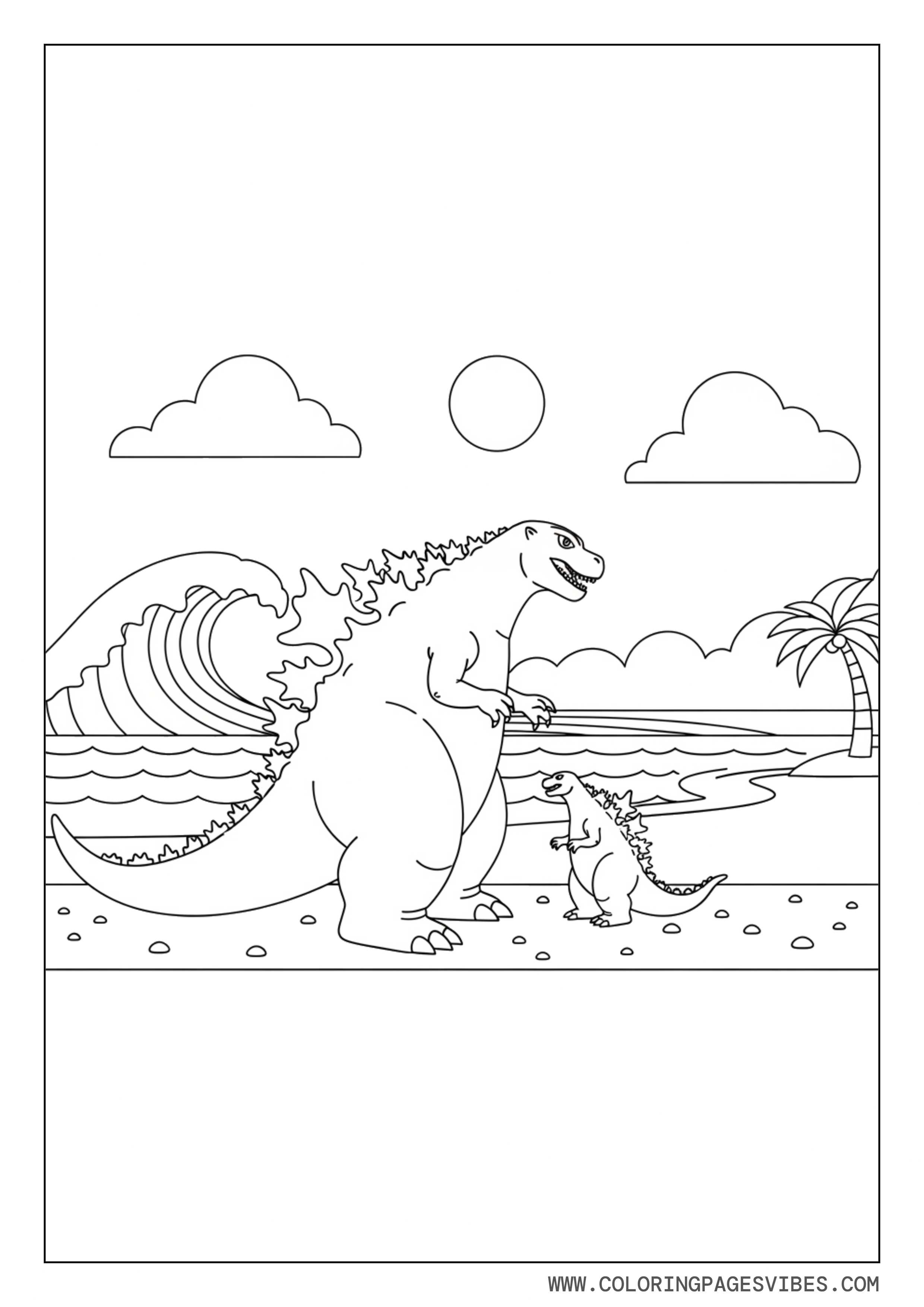 Godzilla and Baby Godzilla at the Beach