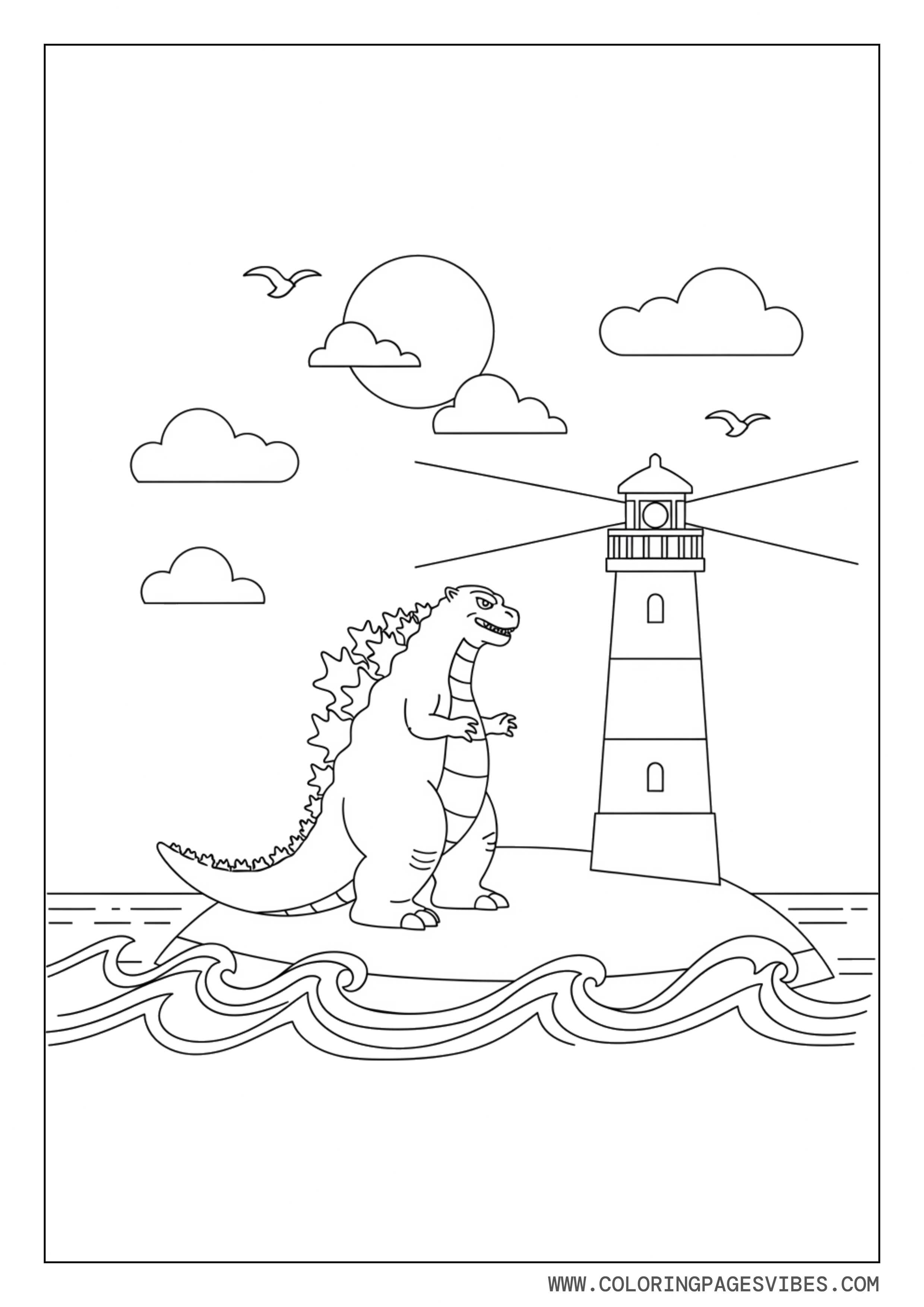 Godzilla at a Simple Lighthouse Island