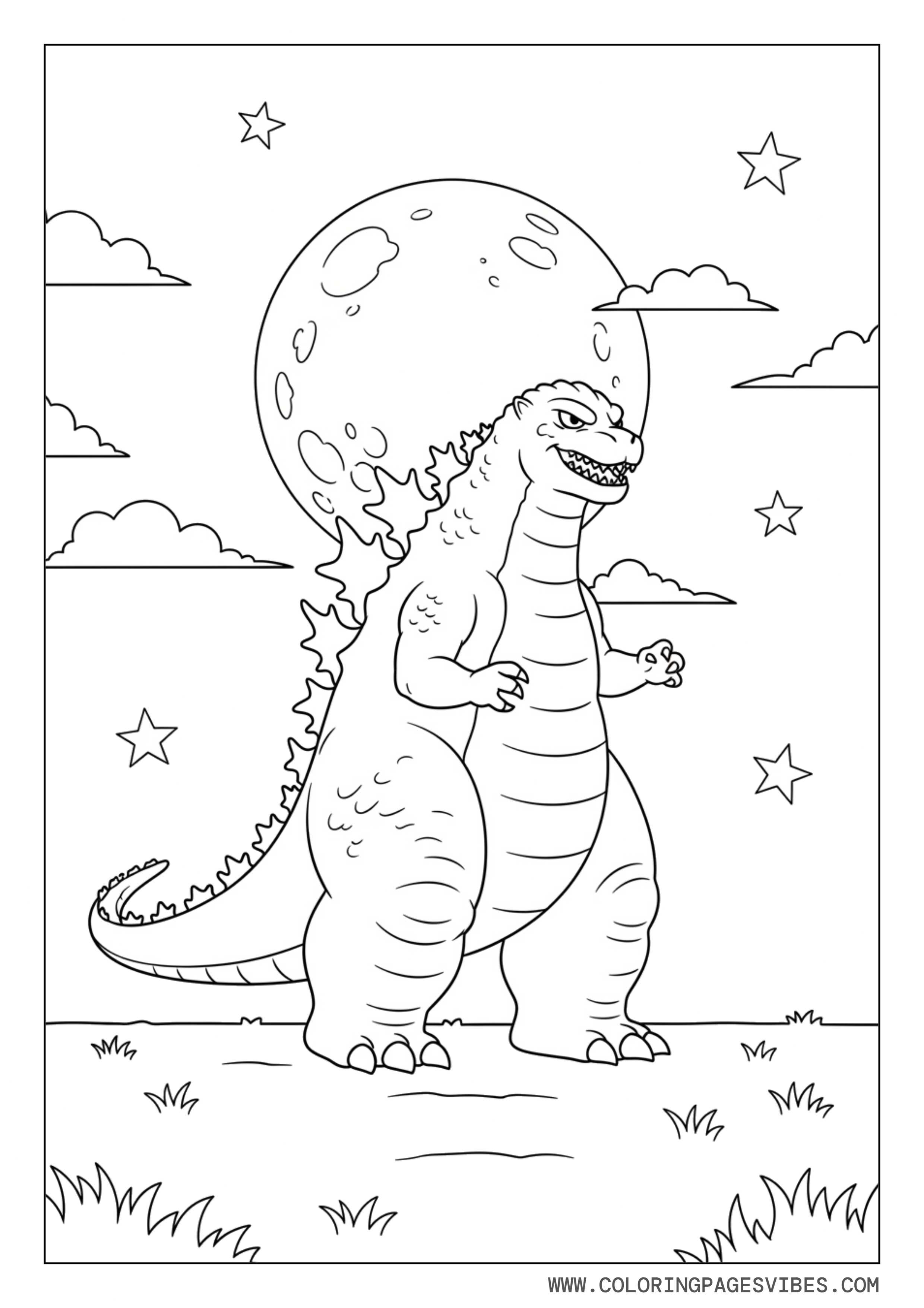 Godzilla at Night with Moon