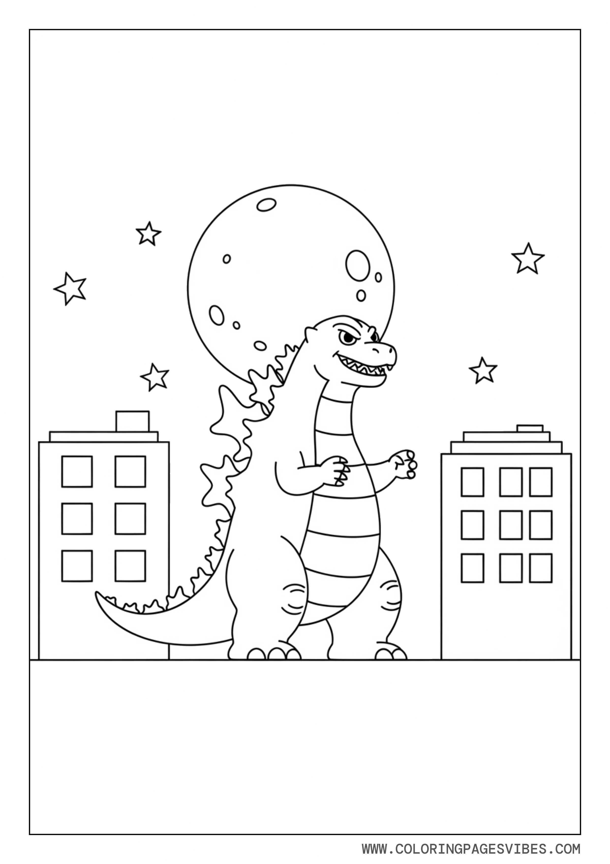 Godzilla in a Simple Cityscape at Night
