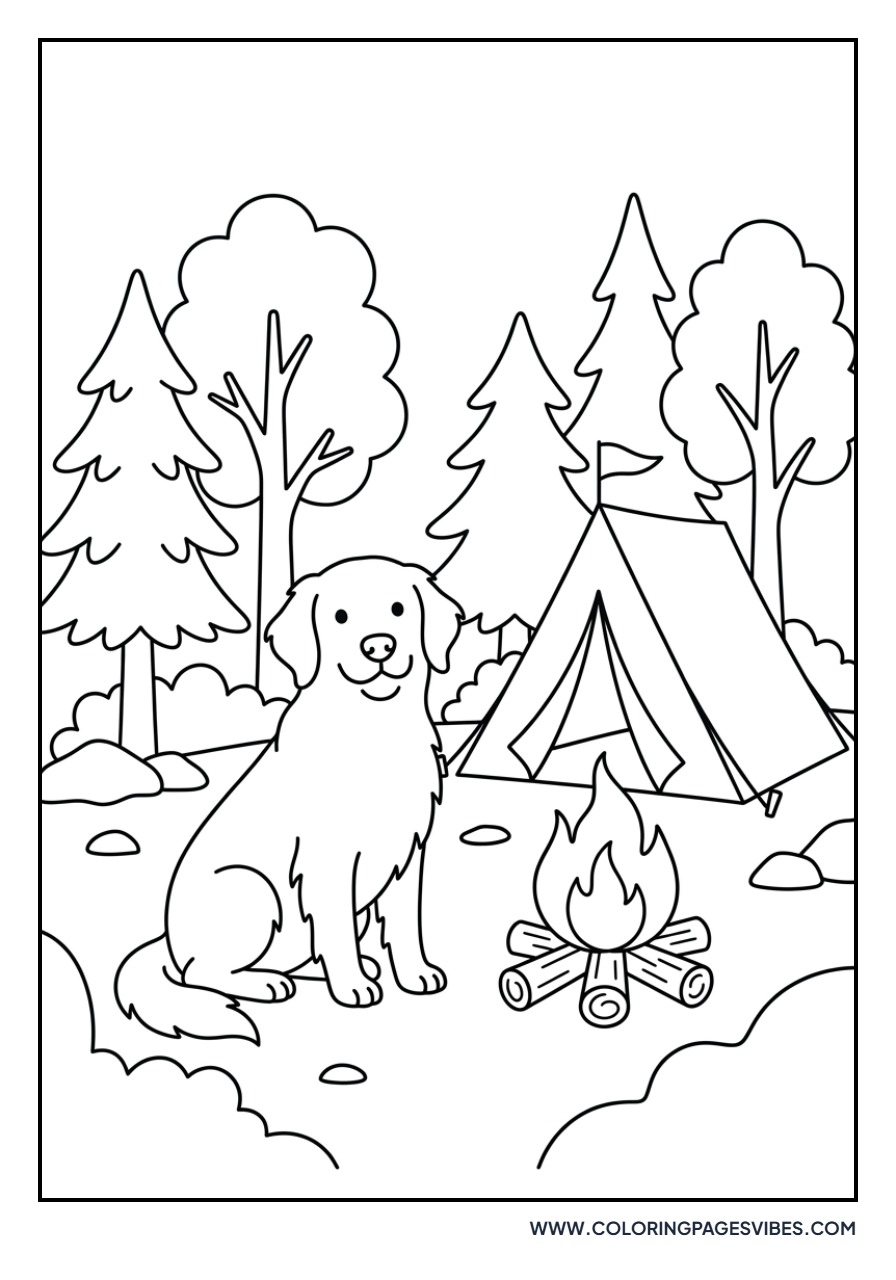 Golden Retriever at a Campsite