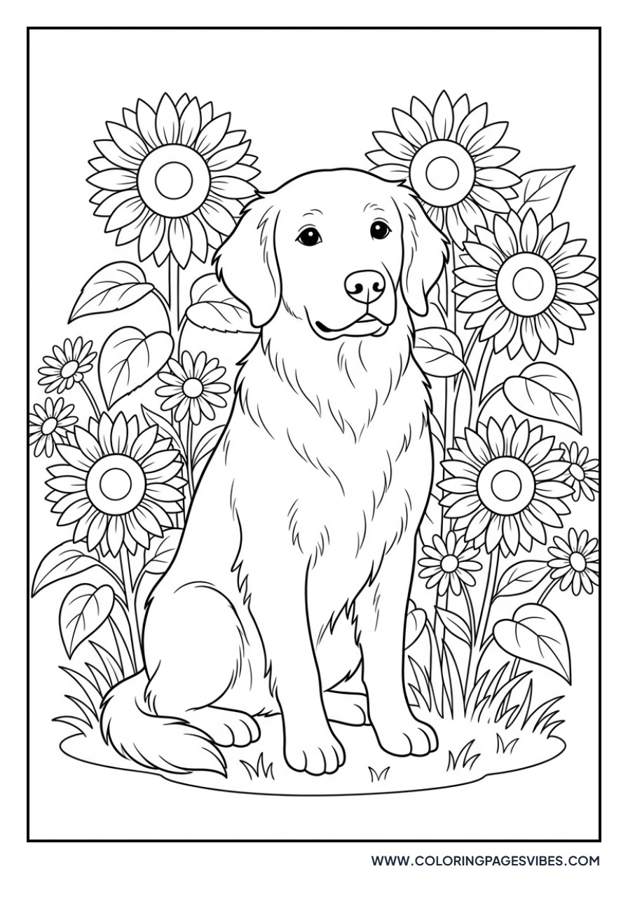 Golden Retriever in a Flower Garden
