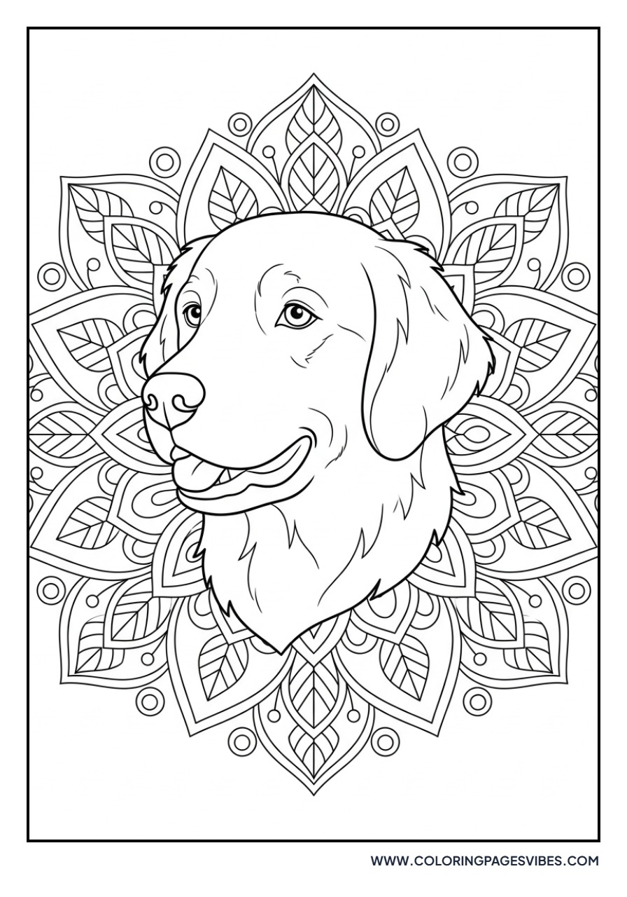 Golden Retriever Portrait with Mandala Background