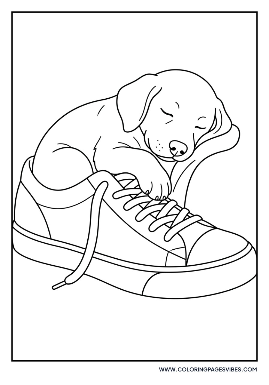 Golden Retriever Puppy Sleeping in a Shoe