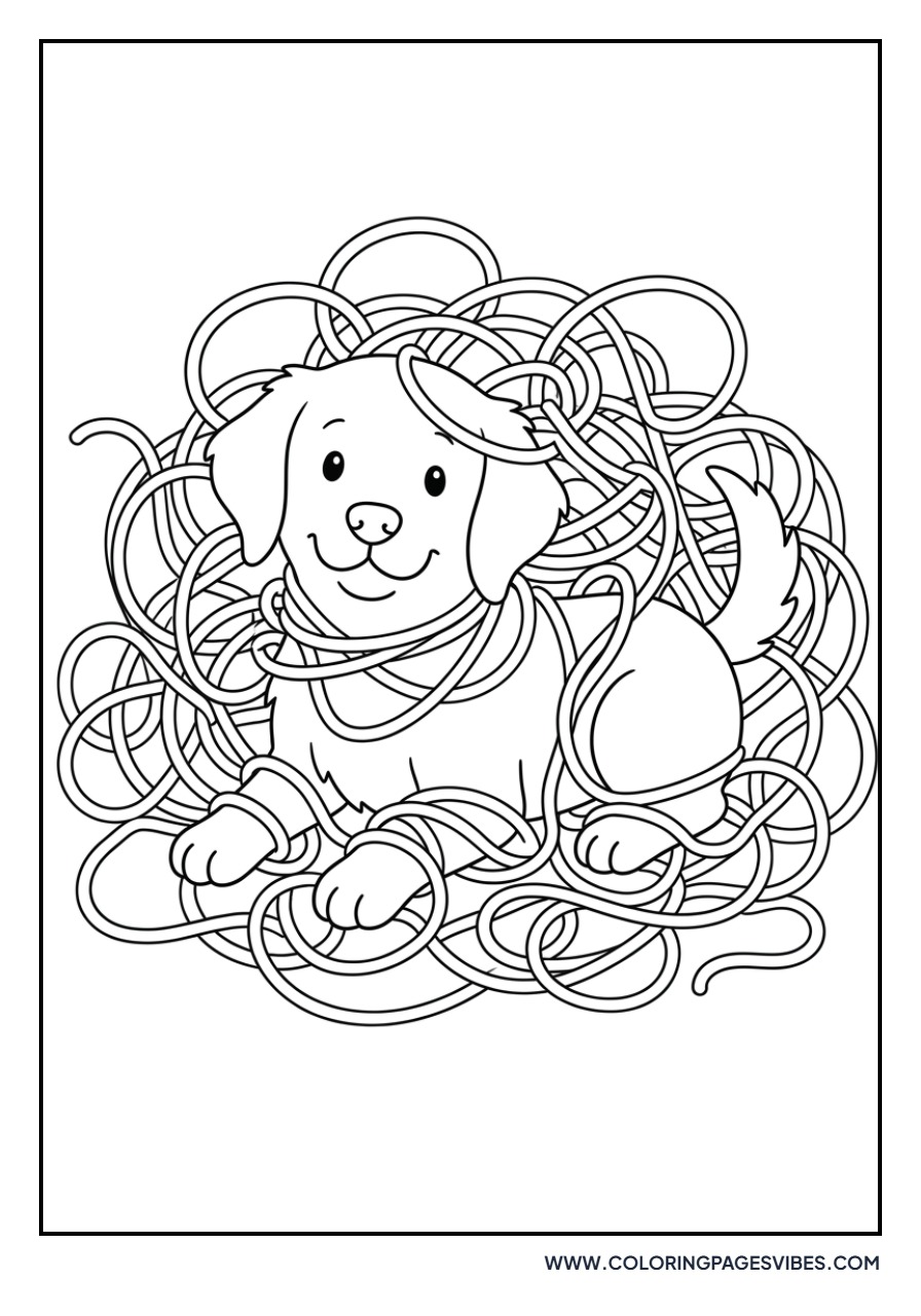 Golden Retriever Puppy with a Ball of Yarn