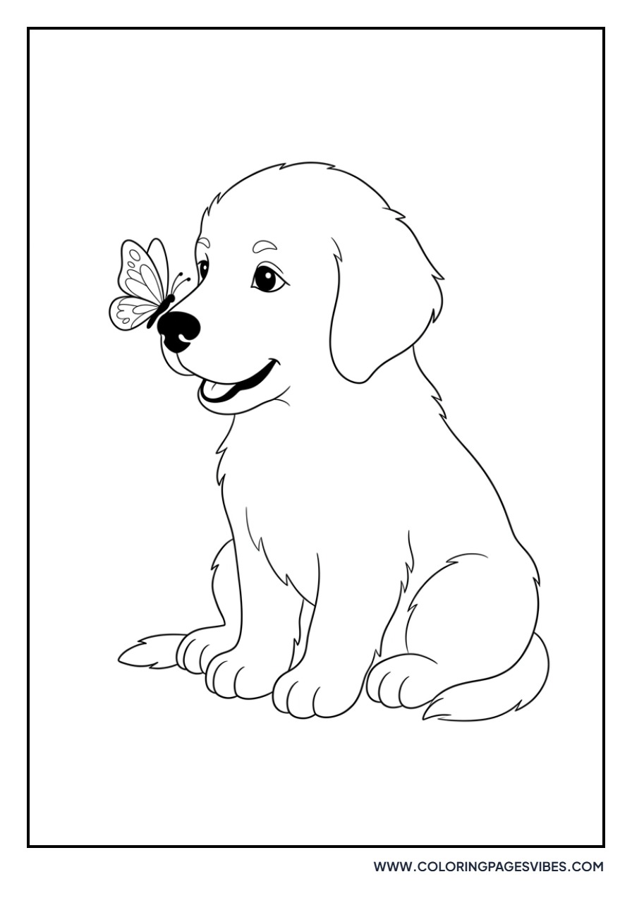 Golden Retriever Puppy with a Butterfly