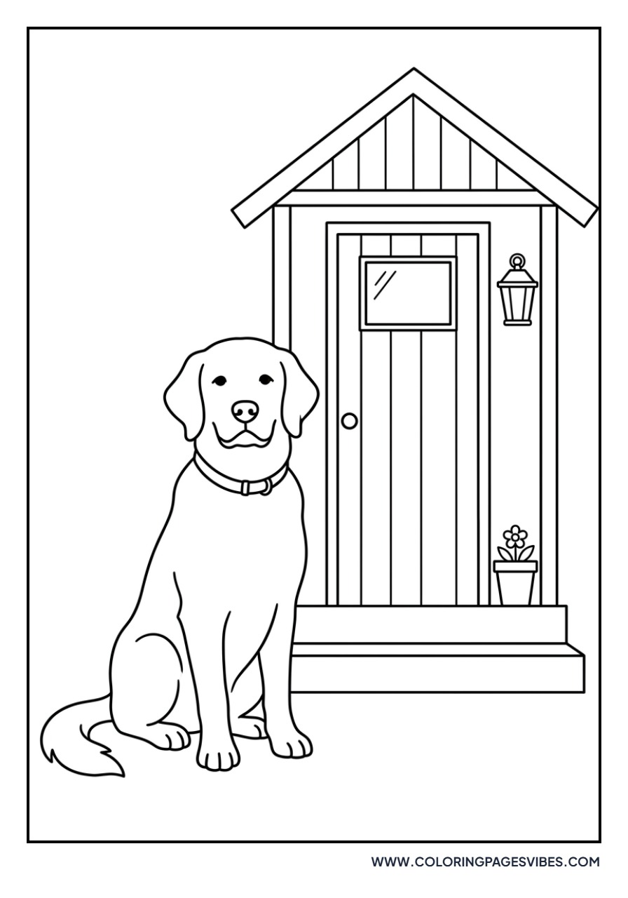 Golden Retriever Sitting by Front Door