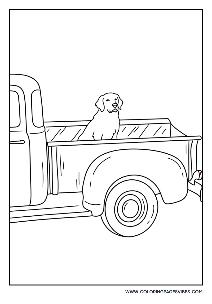 Golden Retriever Sitting in a Truck Bed
