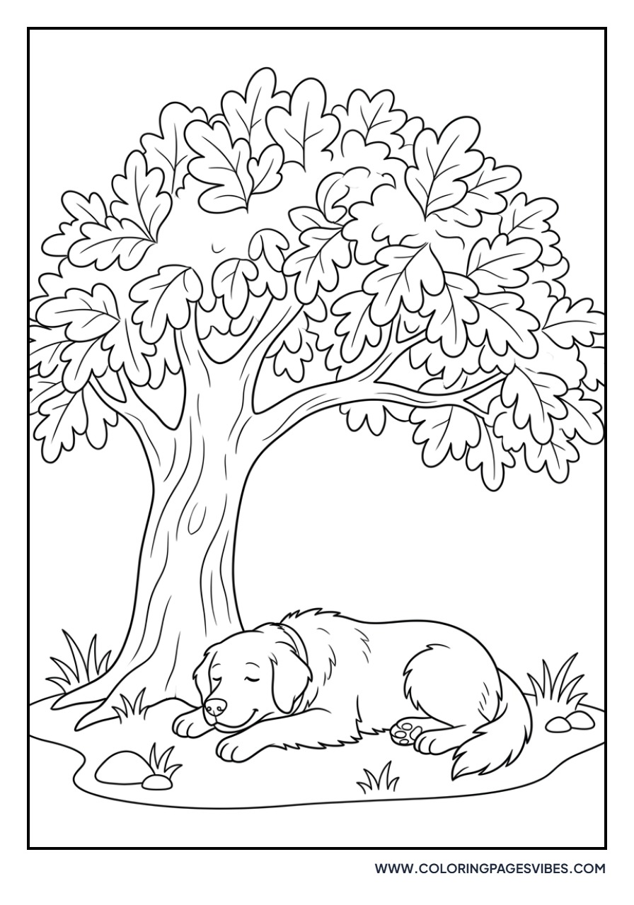 Golden Retriever under a Tree