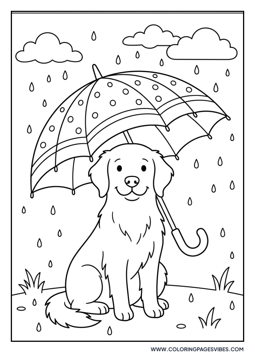 Golden Retriever under an Umbrella