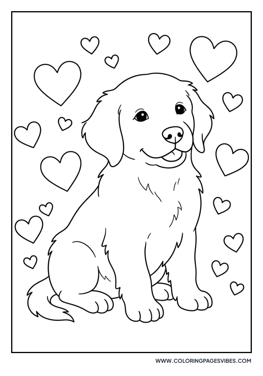 Golden Retriever with a Hearts Background