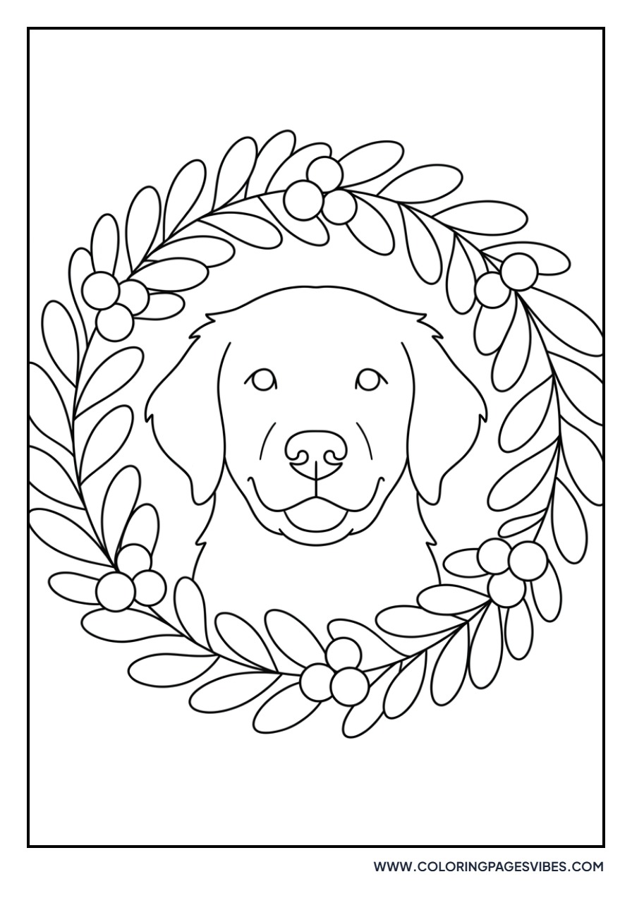 Golden Retriever with Christmas Wreath