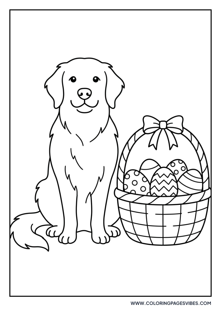 Golden Retriever with Easter Eggs