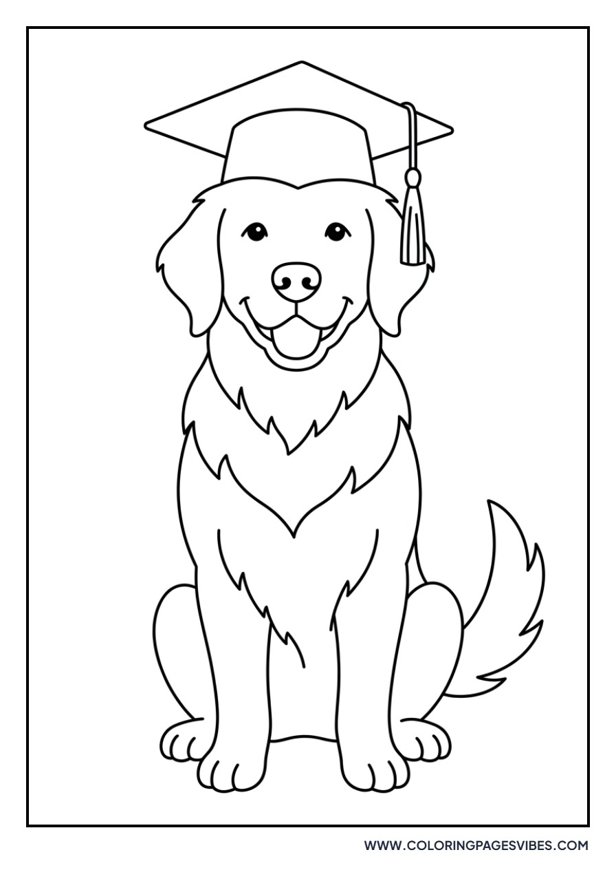 Golden Retriever with Graduation Cap