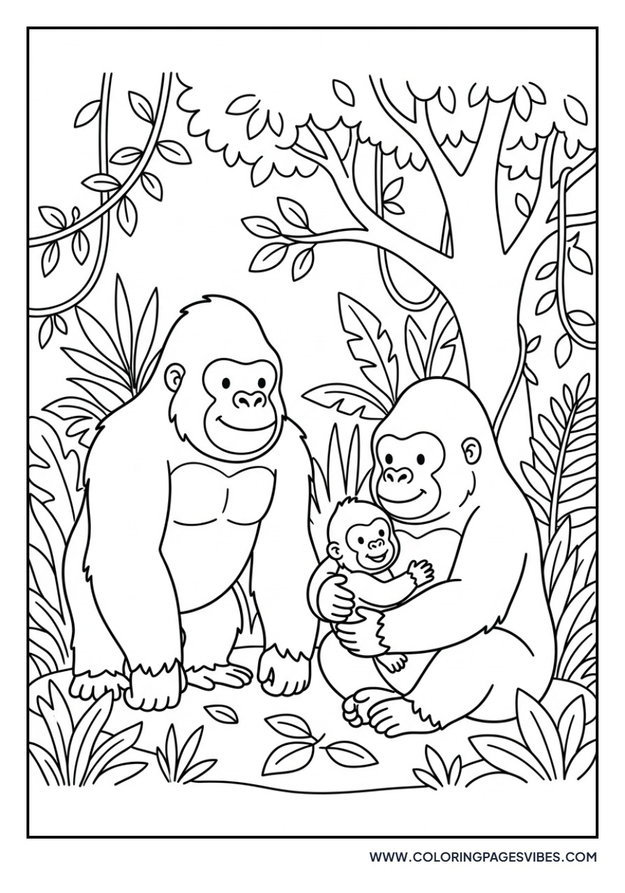 Gorilla Family in the Jungle