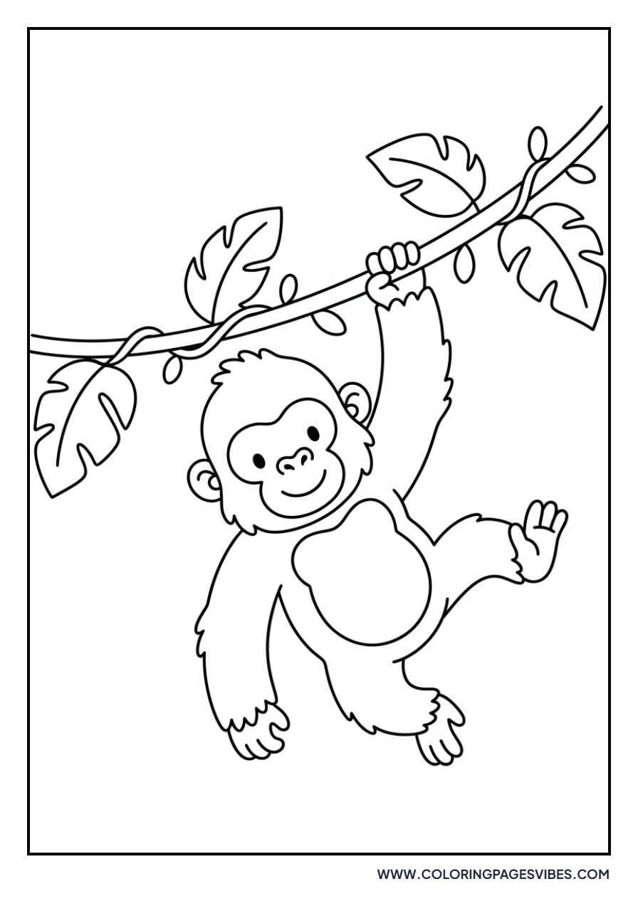 Gorilla Swinging on Vine
