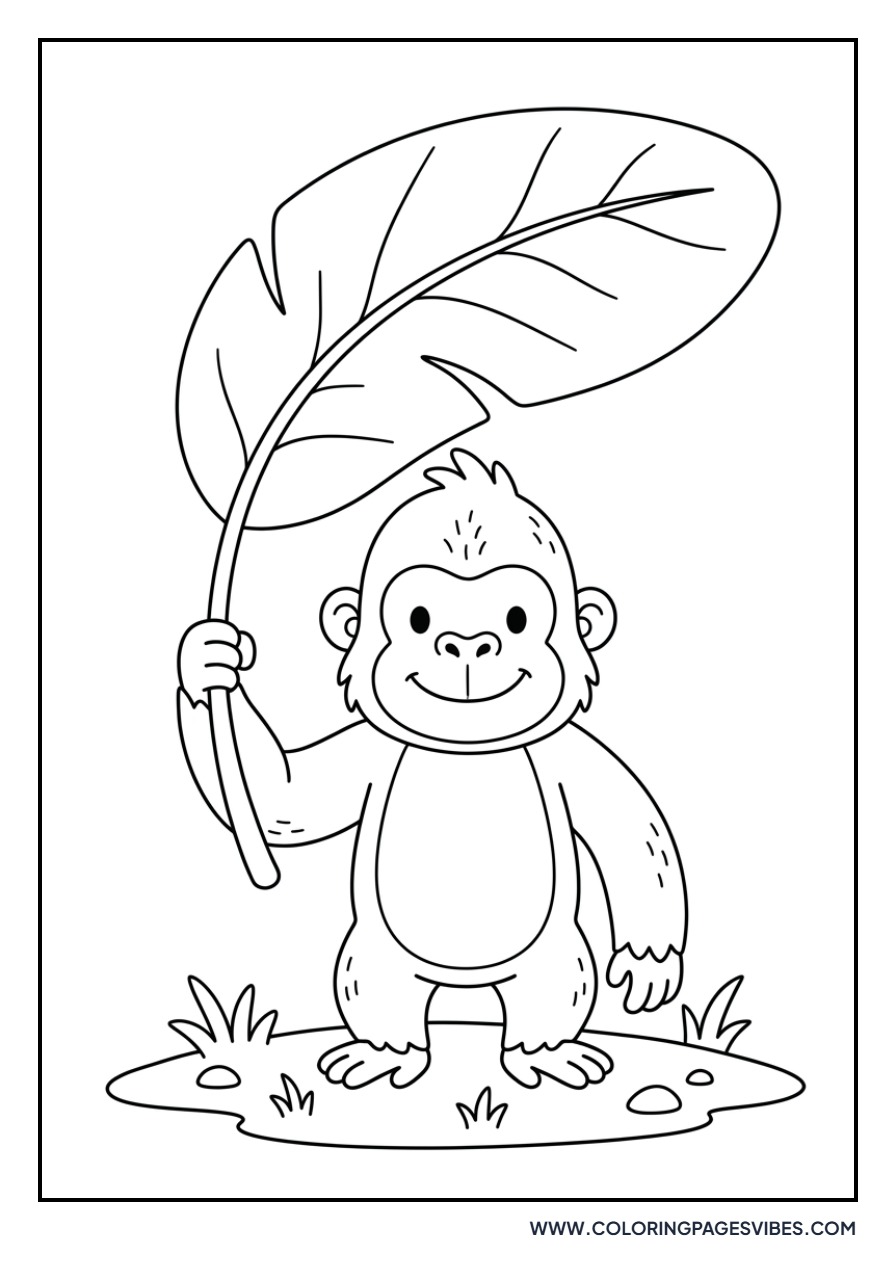 Gorilla with a Large Leaf