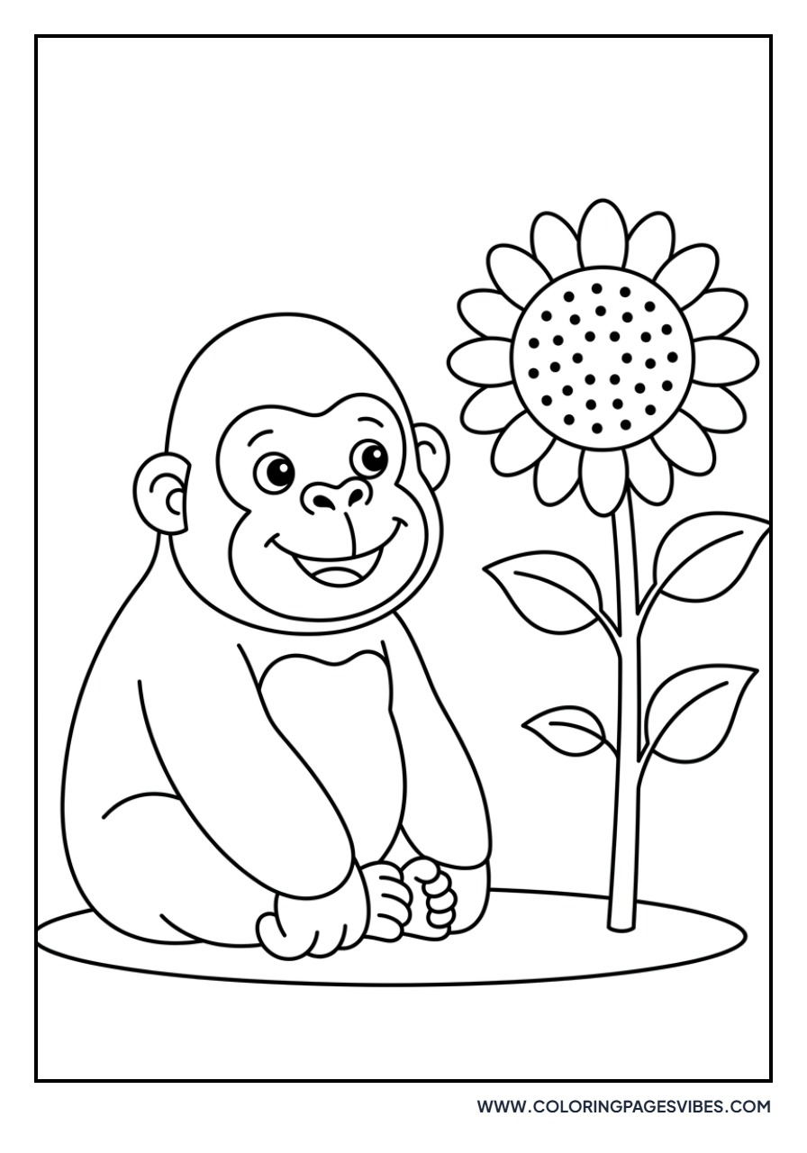 Gorilla with a Sun Flower